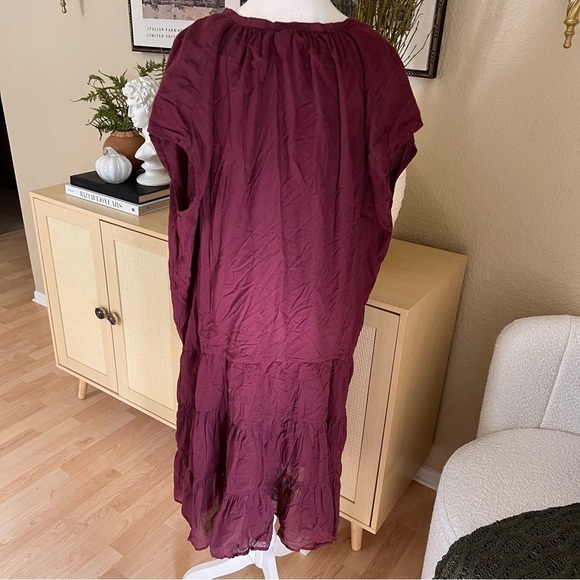 ERIKA‎ PENA Tiered Button Down Midi Dress Burgundy OS Bohemian - Picture 10 of 10